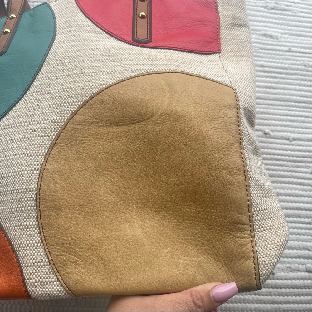 Fossil Canvas Tote Leather Details 14x14 Excellent Pre-Owned - Picture 11 of 16